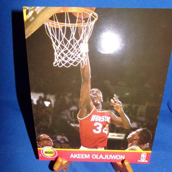 Vintage OFFICIAL NBA HOOPS BASKETBALL PRINT AKEEM OLAJUWON HOUSTON ROCKETS 1991 - Picture 4 of 4